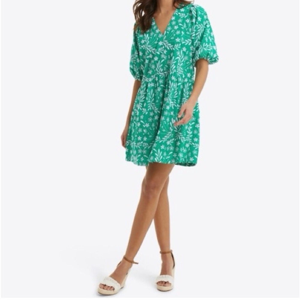 Draper James Mini Dress Green Embroidered Floral Tie Back Cottagecore XL